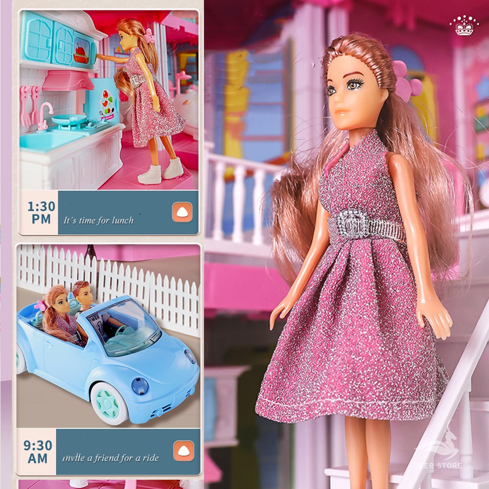 Nhà búp bê Barbie, nhà búp bê cỡ lớn Quà tặng sinh nhật cho bé gái | Tặng hai búp bê, Nhà biệt thự búp bê đủ nội thất