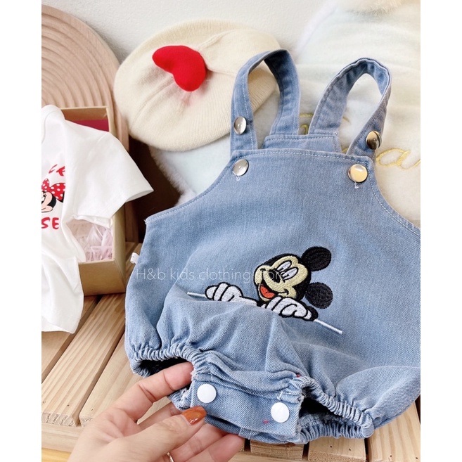 Set Yếm Mickey Body Jean Bò Kèm Áo Cotton Bé Trai Bé Gái Diện Kute Size 5-15kg TB28