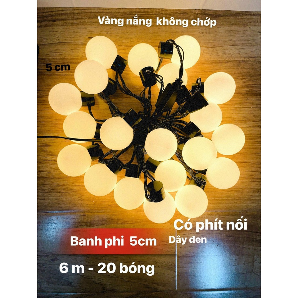 Dây Đèn Led Trang Trí Ngoài Trời Dài 5.5M 20 Bóng Tròn Phi 5CM Cắm Điện Có Phích Nối Thêm Dây - Đèn Trang Trí Đẹp
