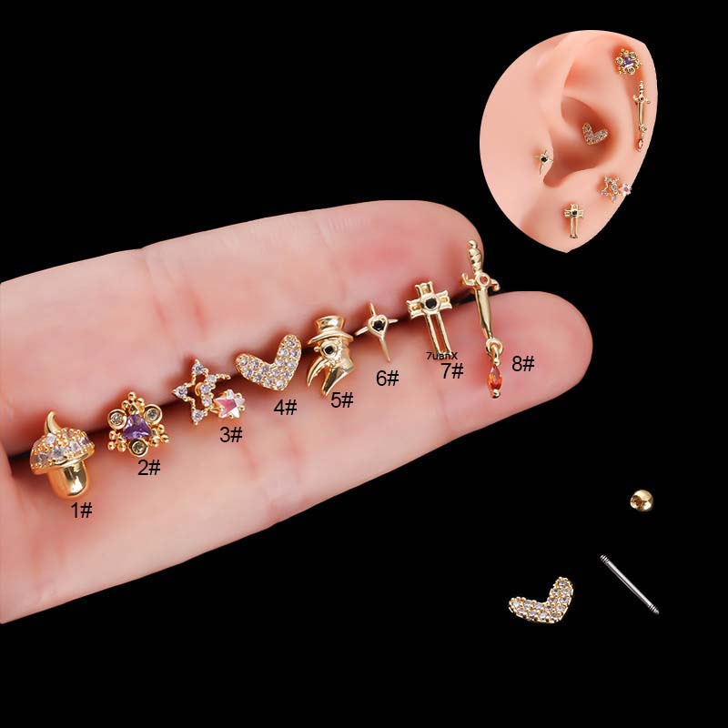 1 Khuyên Tai Kiểu Thanh Tạ Thẳng 6mm Bằng Thép Không Gỉ Đính Đá Zircon 20