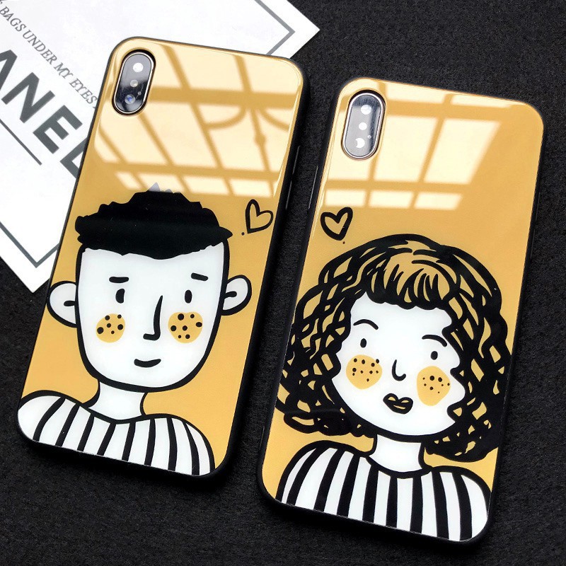 Ốp lưng kính iphone hình chàng trai cô gái dành cho iphone 6 7 8 plus x xr xs max 11 pro max - k184