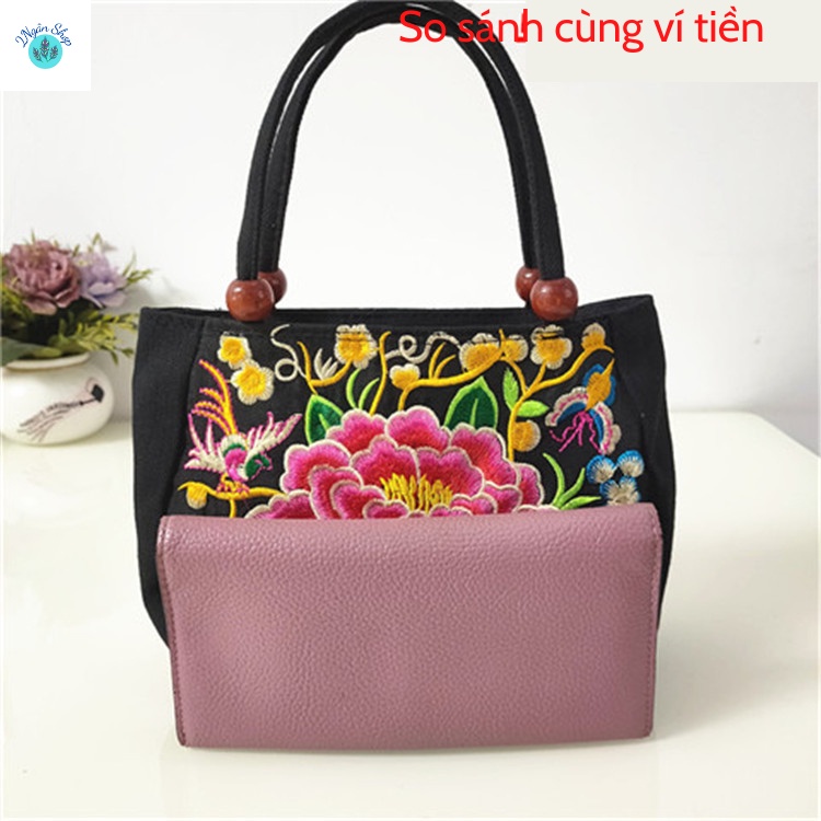 Túi Xách Tay Thêu Hoa Mẫu Đơn 2 Mặt, Phong Cách Cổ Điển Mới 2022 2N016-2 Ngân shop