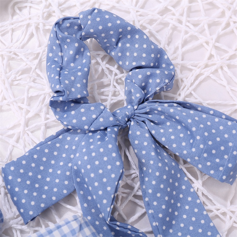 Dây cột tóc phối ruy băng thắt nơ họa tiết hoa / kẻ sọc caro đáng yêu