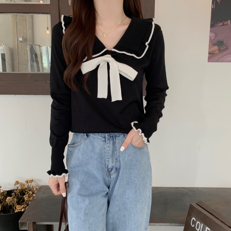  Áo Sweater Dệt Kim Phối Ren Thắt Nơ Xinh Xắn Cho Nữ | BigBuy360 - bigbuy360.vn