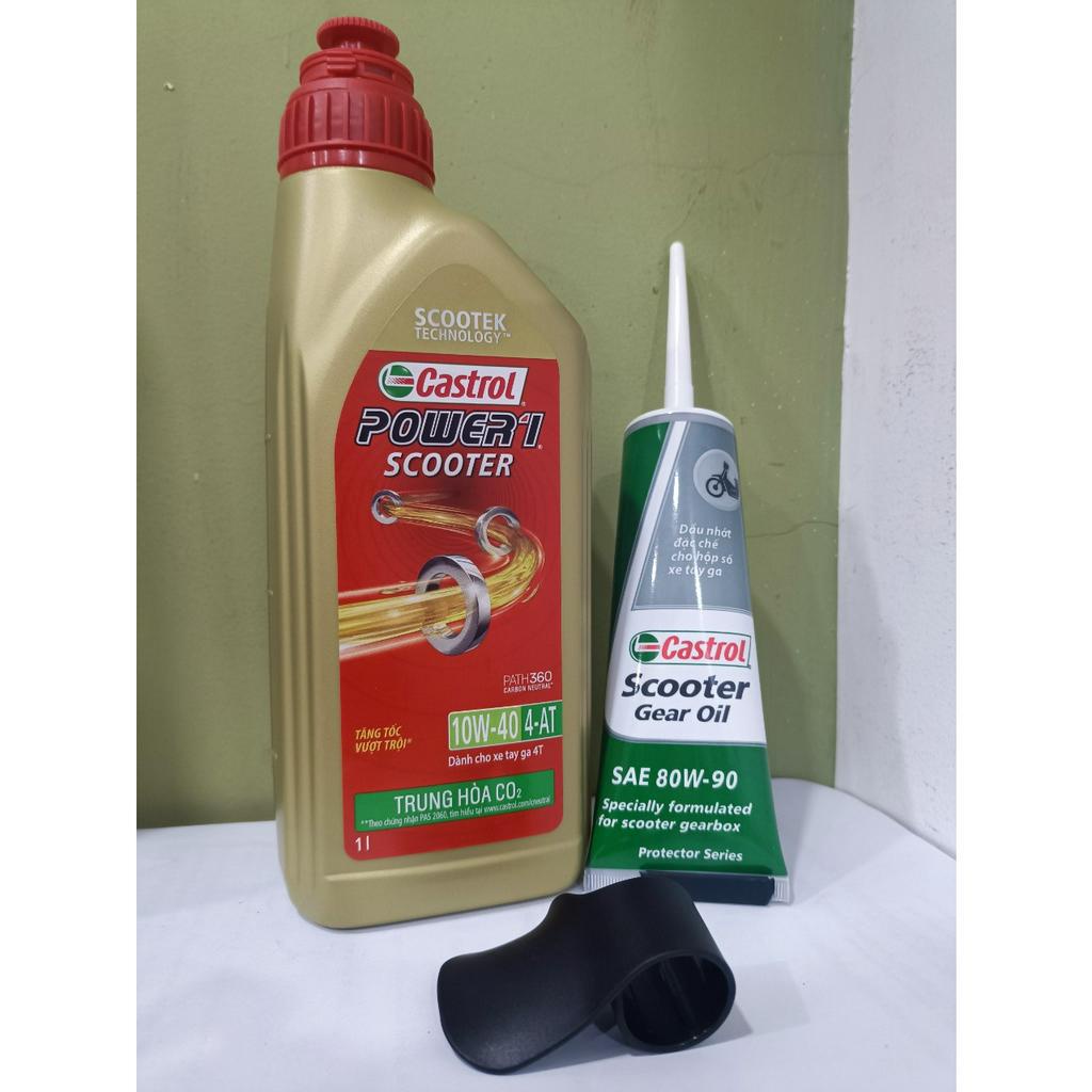 Combo KM   Dầu nhớt xe tay ga Castrol Power-1 Scooter 10W40 1000ml + Nhớt láp Castrol 120ml