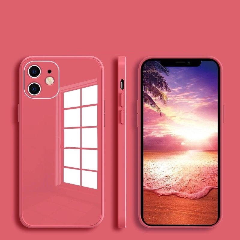 Ốp điện thoại kính cường lực cứng viền silicone dẻo màu sắc thích hợp cho IPHONE 12 11 PRO MAX XR X XS XS MAX 7 8 PLUS