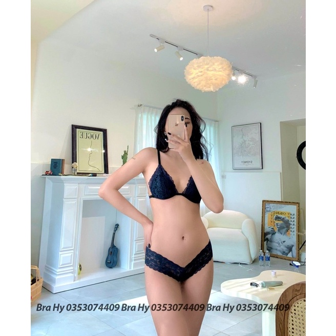 Bộ đồ lót ren Bralette màu xanh sang trọng có mút mỏng, cực quyến rũ BRAHY 037