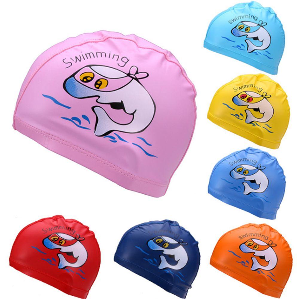MYRONGVN Mũ Bơi Chất Liệu PU Co Giãn Bảo Vệ Tai Hình Cá Heo Hoạt Hình Cho Bé