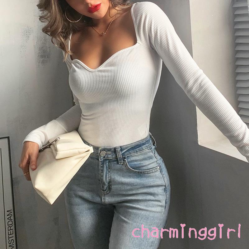 Áo Thun Dài Tay Cổ Vuông Màu Trơn Thời Trang Cho Nữ | BigBuy360 - bigbuy360.vn