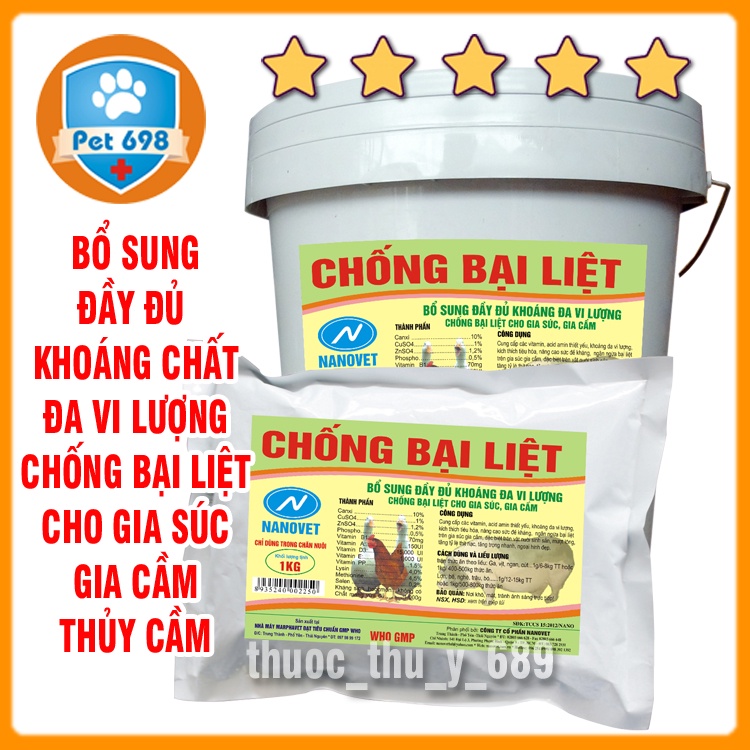 1kg CHỐNG BẠI LIỆT cung cấp khoáng chất đa vi lượng, chống bại liệt vật nuôi gia súc, gia cầm thủy cầm