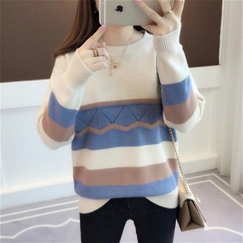 Áo Sweater Cổ Tròn Dáng Rộng Màu Sắc Ngọt Ngào Thời Trang Mùa Thu Cho Nữ