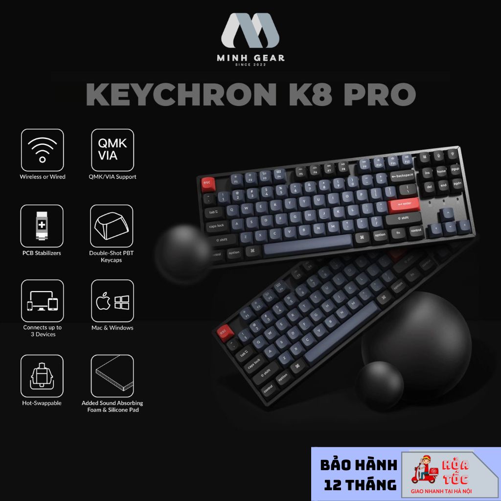 Bàn phím cơ Keychron K8 Pro Hỗ trợ QMK/VIA (Hàng chính hãng)