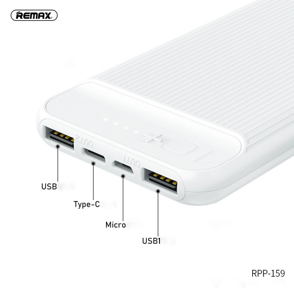 Pin Sạc dự Phòng Chính Hãng Remax RPP-159 Dung Lượng 10000mAh  2 Cổng USB Thiết Kế Nhỏ Gọn Hiện Tại Vỏ Nhựa Chống Cháy