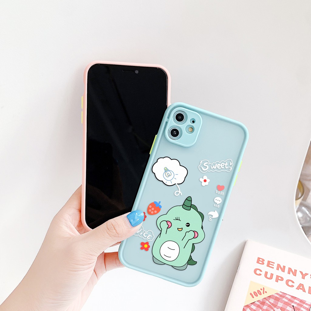 Ốp lưng iphone Kem & Dino nhám viền nổi cong 5/5s/6/6plus/6s/6splus/7/7plus/8/8plus/x/xr/xs/11/12/pro/max/plus/promax | BigBuy360 - bigbuy360.vn