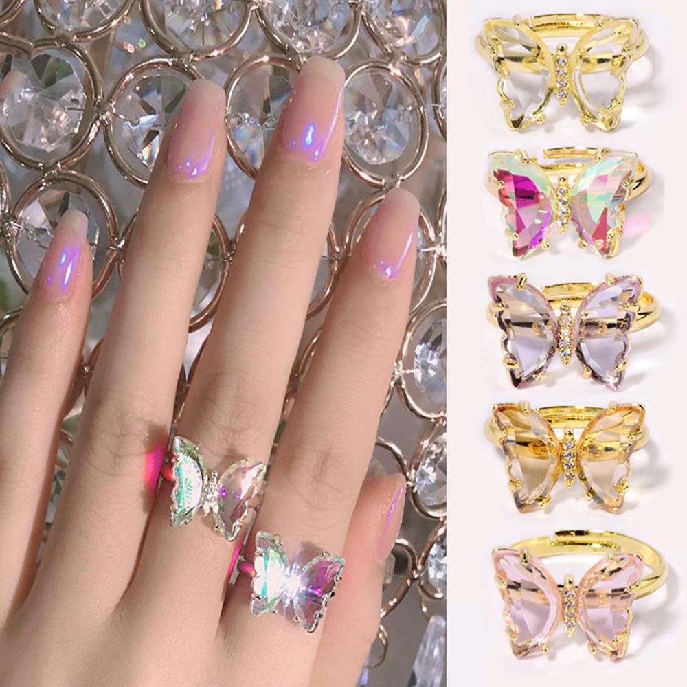 Nhẫn Hình Bướm Đính Đá Lấp Lánh Sang Trọng Dùng Trang Trí Móng Tay Nghệ Thuật DIY