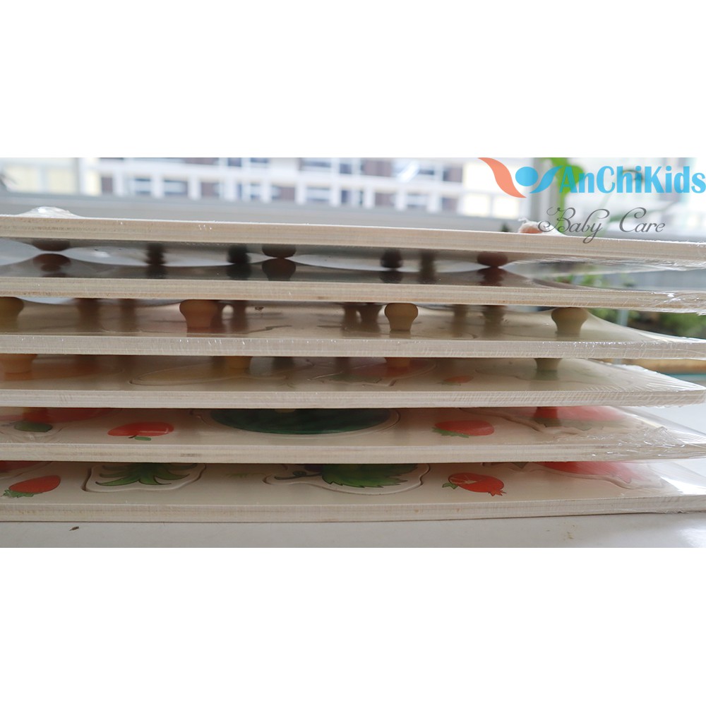 Bảng núm gỗ học ghép hình phát triển tay, mắt - chủ đề rau củ quả