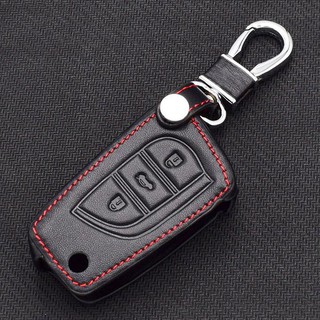 Bao da chìa khóa, ốp chìa khóa da đen chỉ đỏ cho xe Toyota Altis, Fortuner bản chìa gập- kèm móc khóa tiện dụng