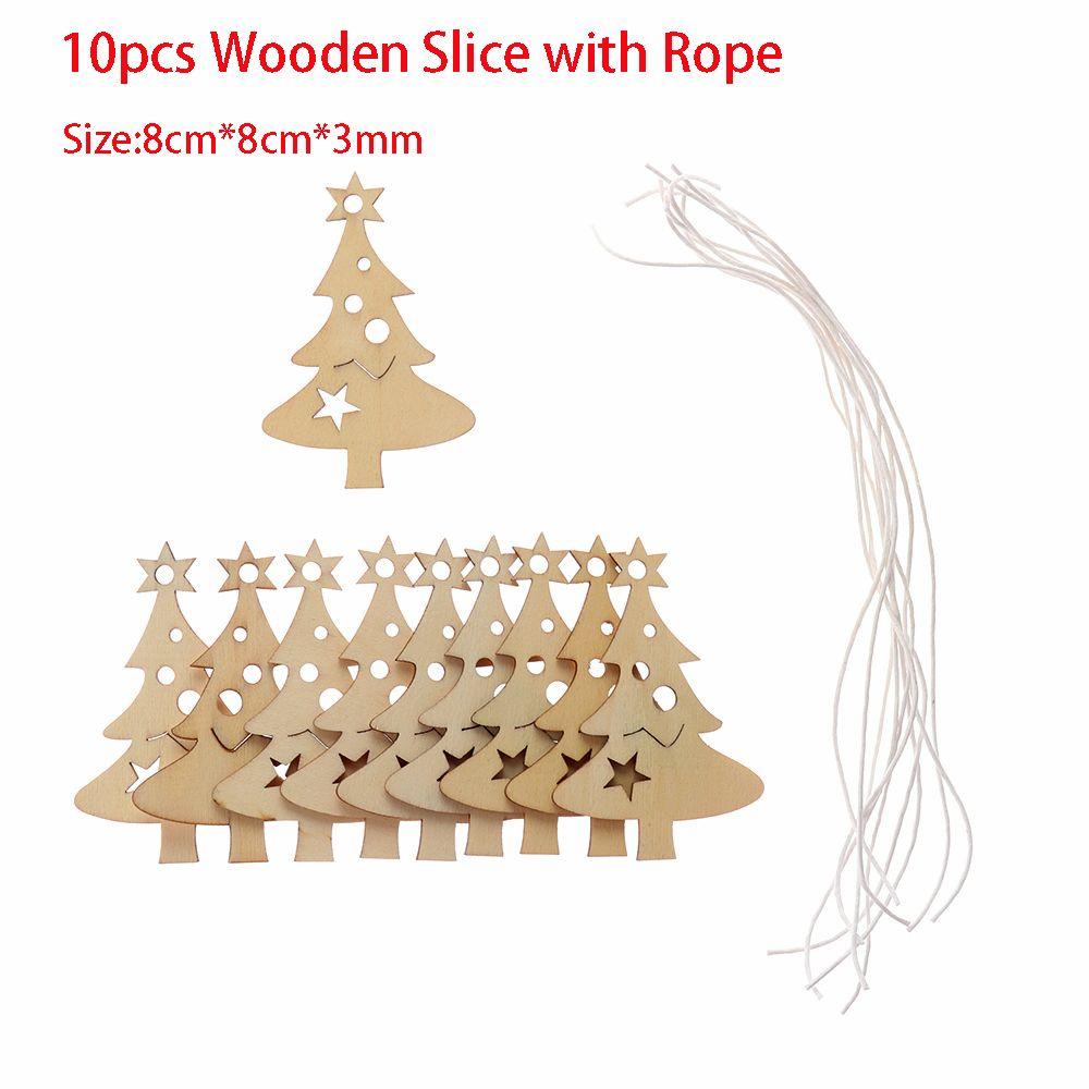 Set 10 Miếng Gỗ Hình Lát Màu Sắc Tự Nhiên Treo Trang Trí Cây Thông Noel DIY