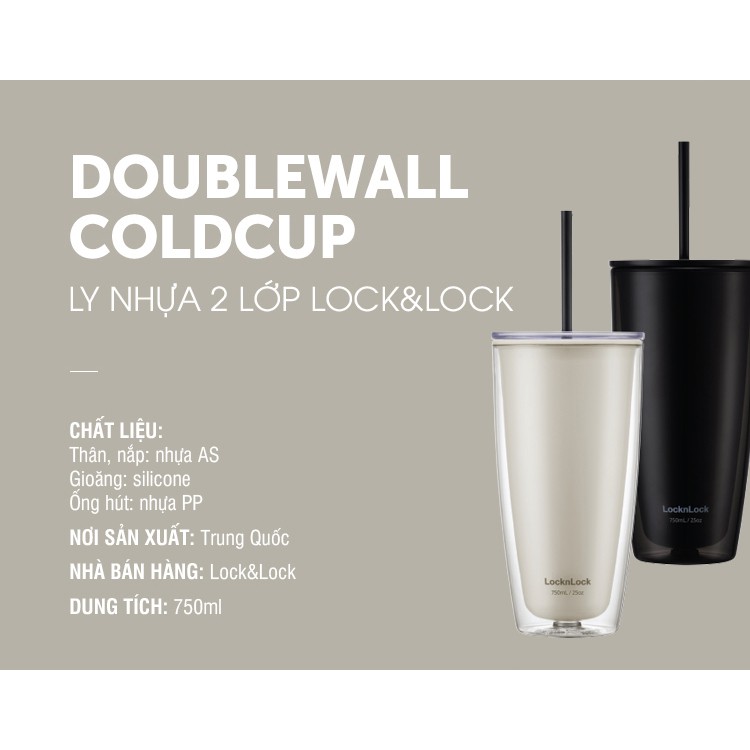 Ly Nhựa 2 Lớp Có Ống Hút Lock&Lock DoubleWall ColdCup HAP507 HAP509 [750ML] Cách Nhiệt Tốt