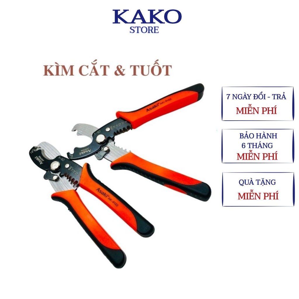 Kìm cắt cáp , kềm tuốt dây, đa năng 2 trong 1 Asaki AK-9103 7 inch/ 175mm