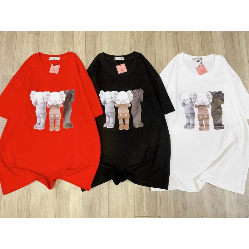 Áo thun tay lỡ cổ tròn unisex in hình 3 con gấu