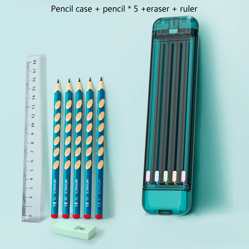 Bộ Dụng Cụ Văn Phòng Phẩm 5 x HB Bút Chì 2B Trong Suốt Có Khóa Cài Dành Cho Học Sinh