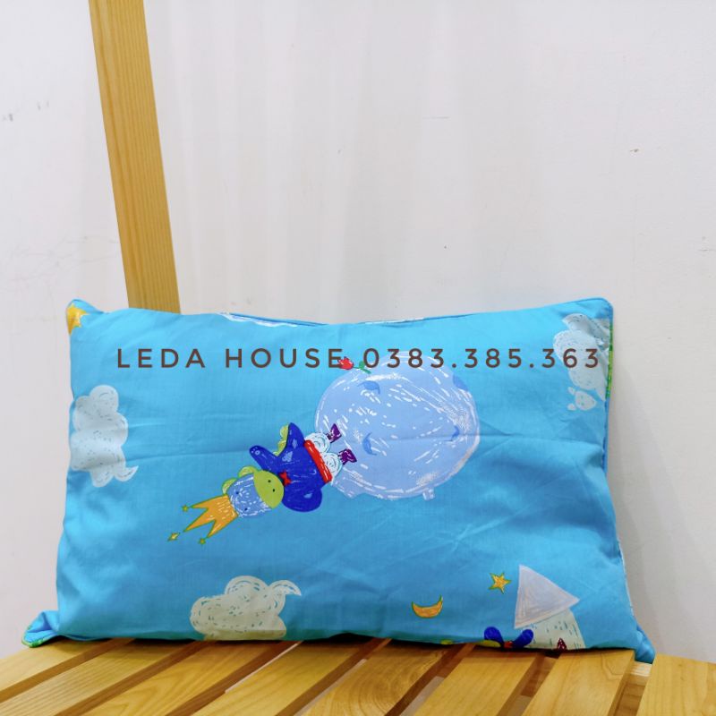 Gối trẻ em cao cấp LEDA, Gối cho bé đi mẫu giáo 30*45 gòn lông vũ cotton satin Hàn Quốc