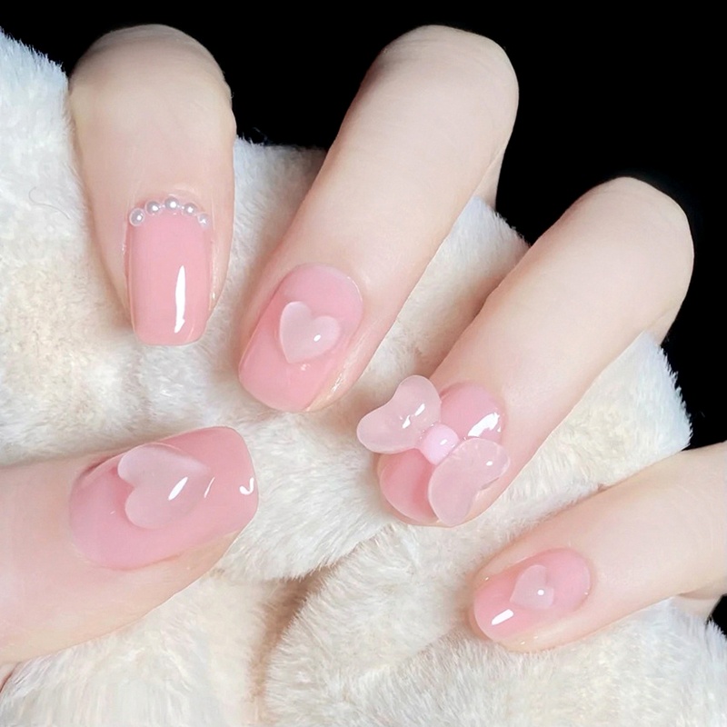 time* 24Pcs Short Square False Nails Artificial Fake Nails Full Cover Fake Fingernails