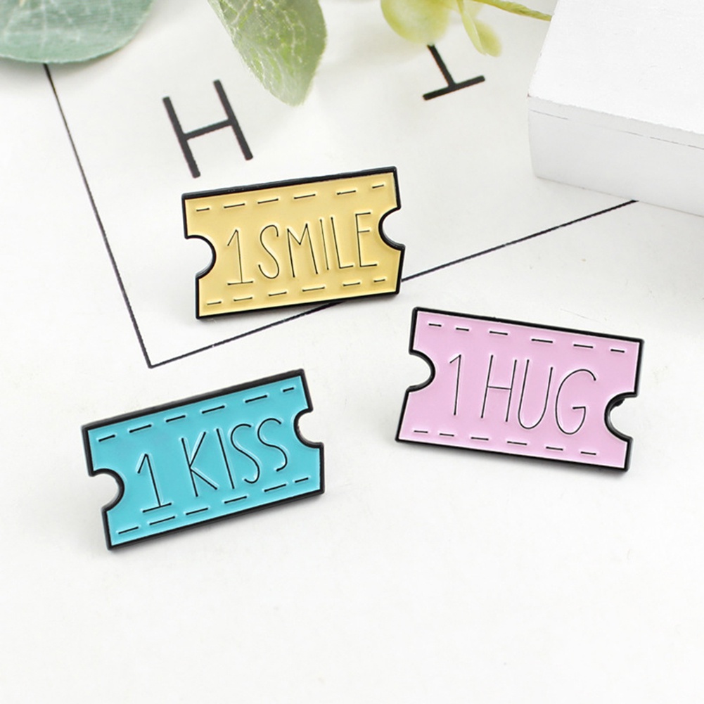 YOML✔Women SMILE HUG KISS Letter Movie Ticket Enamel Brooch Pin Collar Badge Jewelry