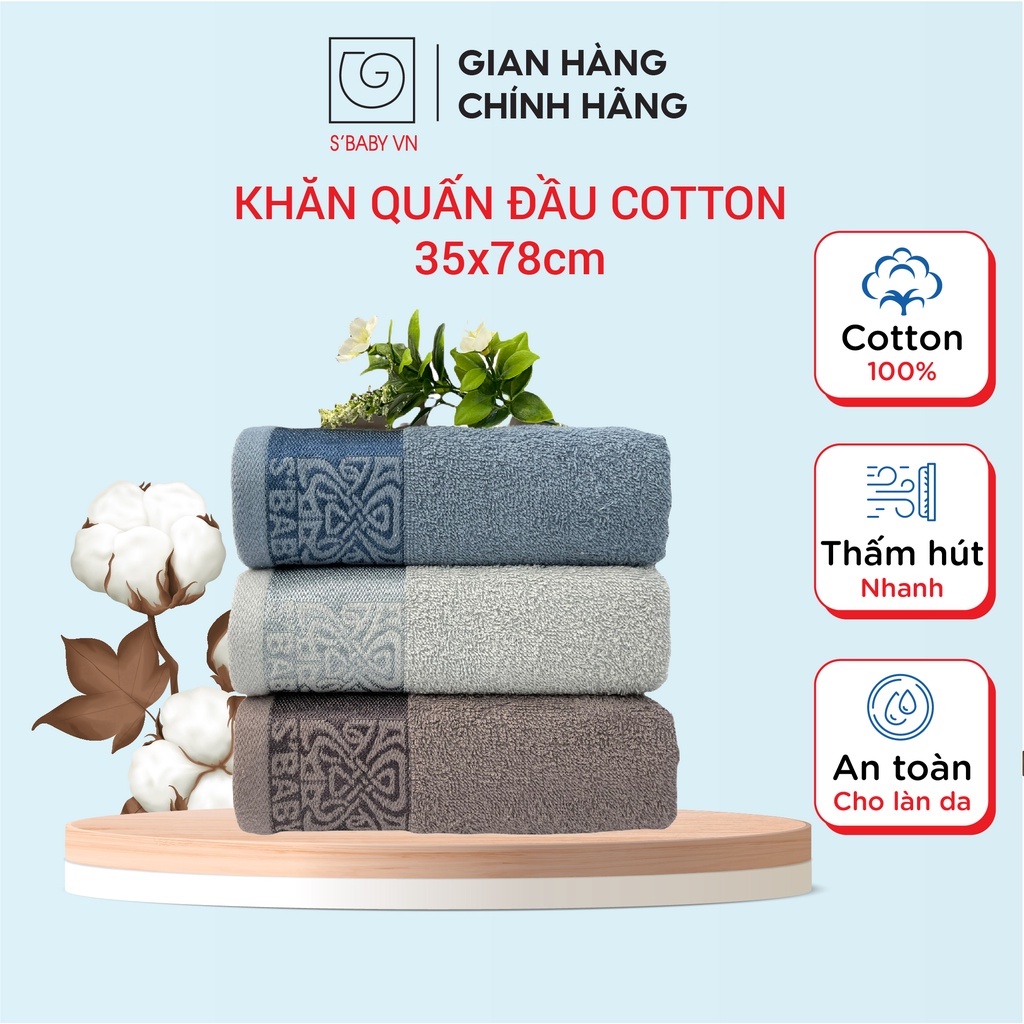 Khăn Quấn Đầu Nhanh Khô Cotton S'BABY 35x78cm Sản Xuất Từ Nguyên Liệu Tự Nhiên Mềm Mại, An Toàn Cho Da - 8936137961124