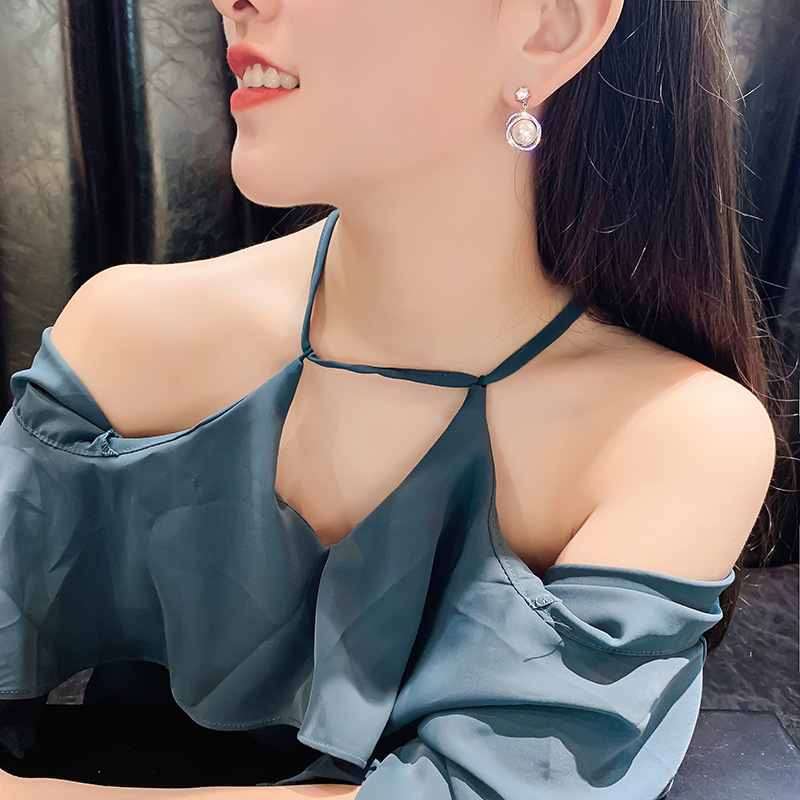 OIMG  Bông tai mạ bạc 925 đính đá theo phong cách Hàn Quốc thời trang cho nữ