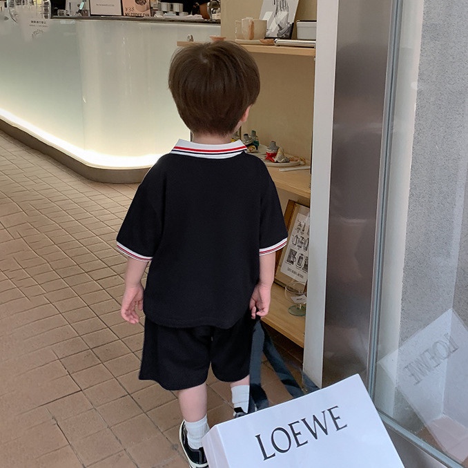 Bộ quần áo bé trai size đại gồm áo polo kẻ sọc và quần đùi cho bé đi học, đi chơi, set polo Beekids hè 2022