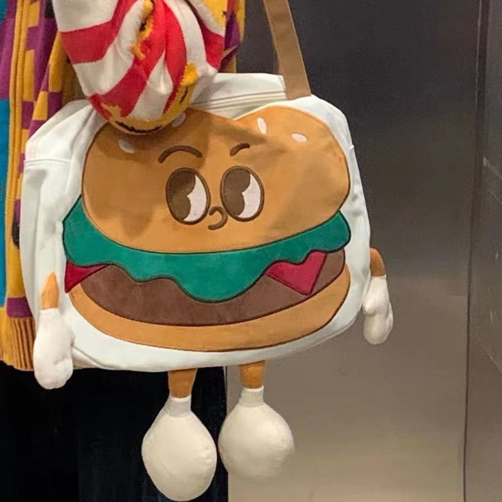 Túi Đeo Vai Vải Canvas Họa Tiết Burger Dễ Thương Thời Trang Cho Bạn Gái