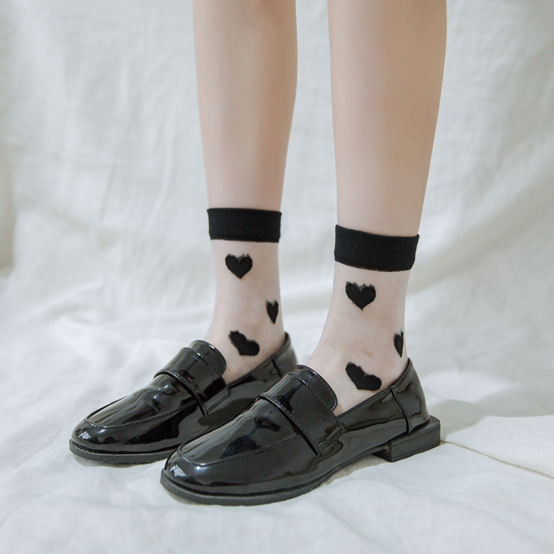 Lovely Ultra Sheer Socks With Heart Ladies Nylon Mesh Crew Socks Lace Dress Socks Women Tube Socks Fashion