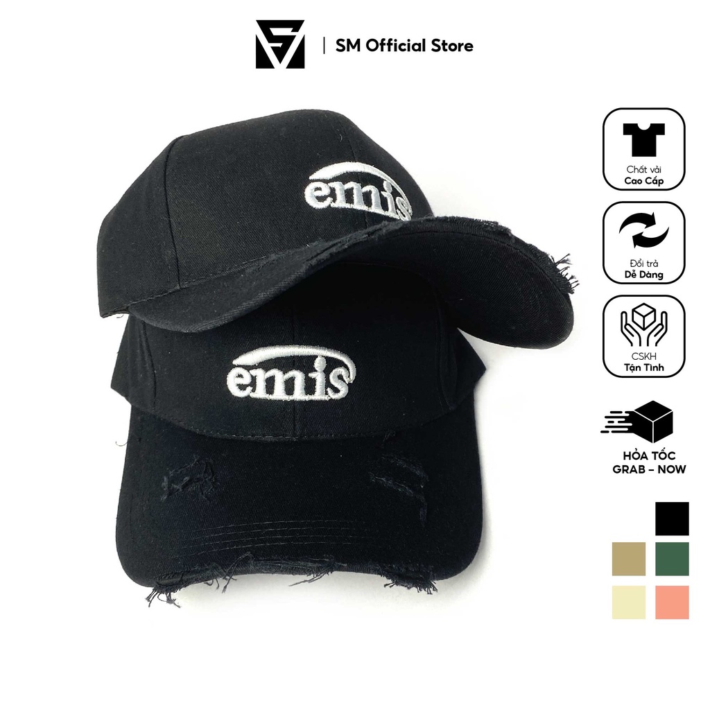 Mũ lưỡi trai nón kết rách thêu chữ Emis mũ nón thời trang nam nữ phong cách Hàn Quốc - Soulmate Store