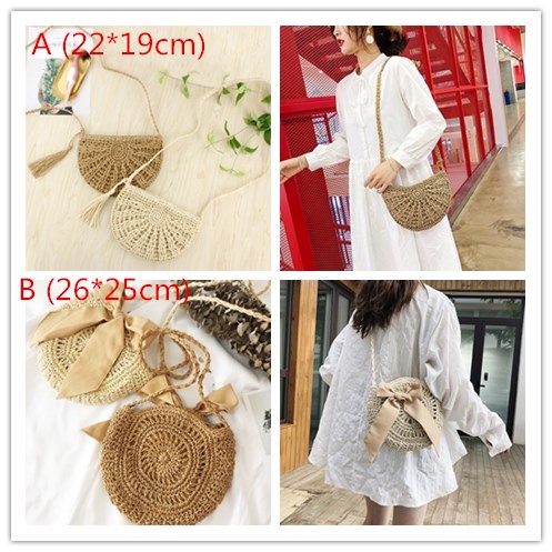 Túi Cói Đi Biển Túi Đeo Chéo Bán Nguyệt Túi Xách Đan Mây Hình Bán Nguyệt Thời Trang Nữ