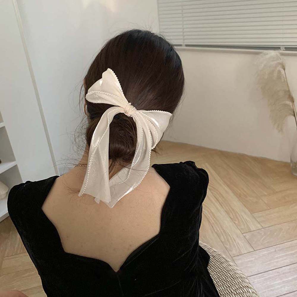 Kẹp Tóc Hình Nơ Bằng Vải Lụa Đính Hạt Ngọc Trai Thời Trang Hàn Quốc Cho Nữ