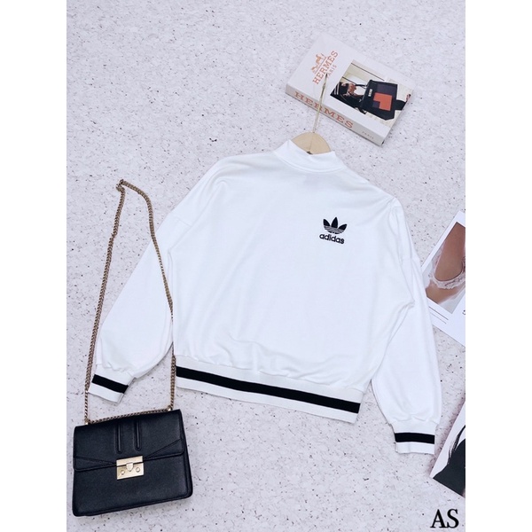 [FREESHIP - HÀNG LOẠI 1] ÁO ADDIDAS TRẮNG PHỐI BO LEN KHOÁ VAI NỮ ĐẸP
