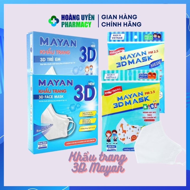 Khẩu trang Mayan 3d mask PM 2.5 người lớn và trẻ em - Gói 5 cái