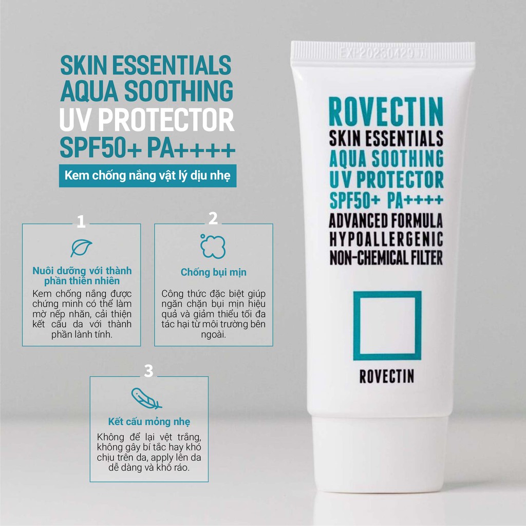 Kem chống nắng vật lý dịu nhẹ ROVECTIN Skin Essentials Aqua Soothing UV Protector SPF 50+ PA++++