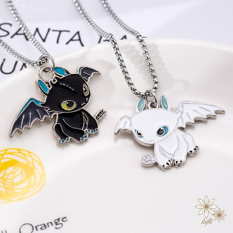 【Kifli.vn】 Vòng cổ Cặp Đôi Hình Rồng Bay Màu Trắng Đen