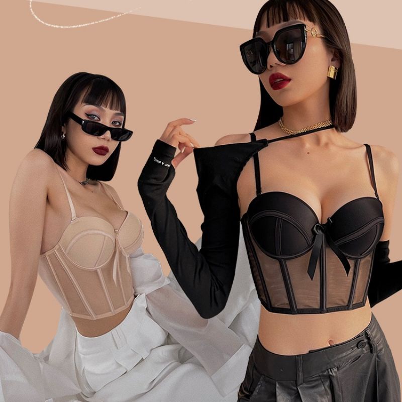 Áo Corset Đính Nơ SIÊU XINH, Có Gọng, Mút Nhẹ, Phong Cách Gợi Cảm Cổ Điển Cs22