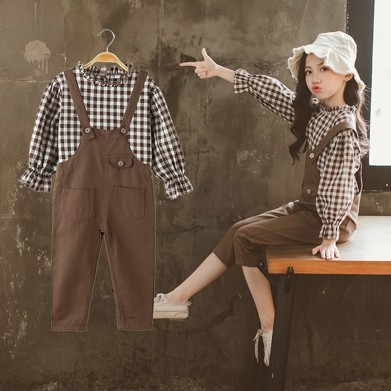 Thời trang bé gái 11 tuổi (3 - 12 tuổi☑️ Set Quần Yếm Và Áo Tay Dài☑️Yếm quần cho bé gái 12 tuổi