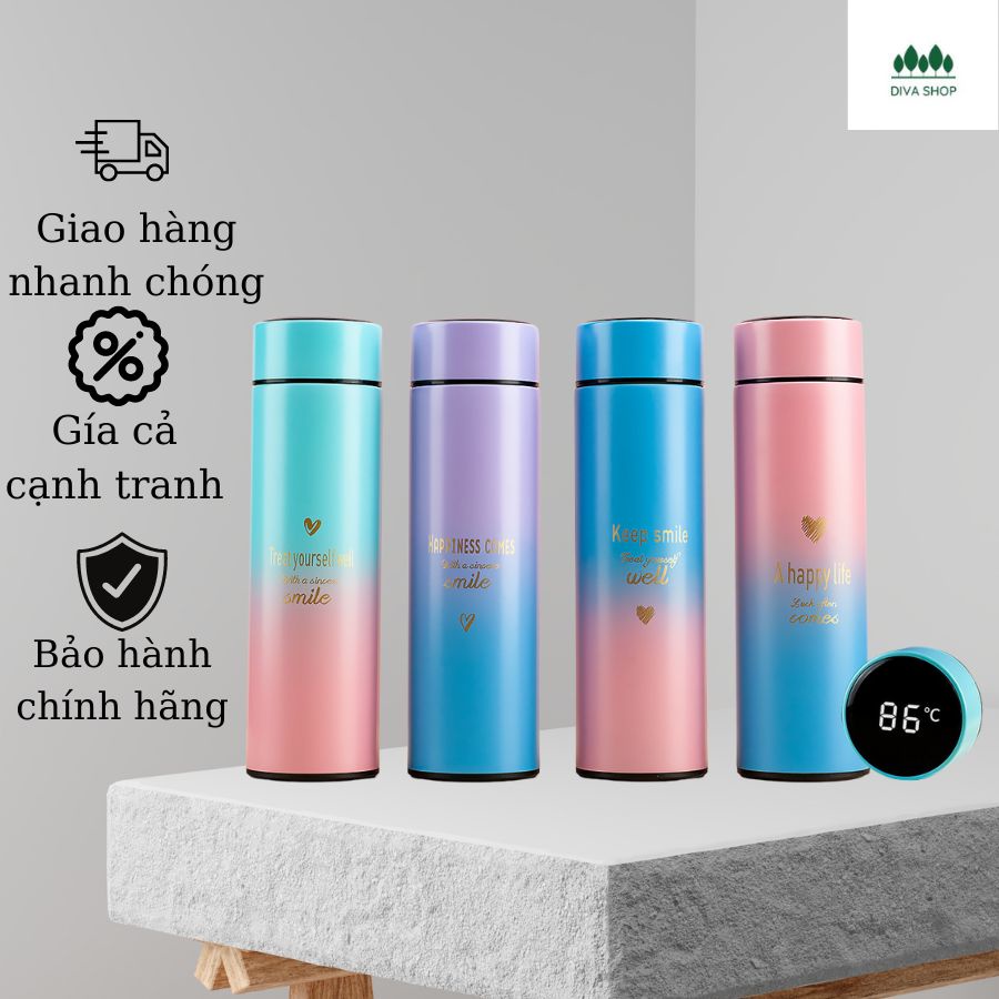 Bình Giữ Nhiệt Inox Cao Cấp 500ml Đa Sắc Tích Hợp Màn Hình Led Đồng Hồ Hiển Thị Nhiệt Độ Nước Giữ Nóng Lạnh Đa Năng
