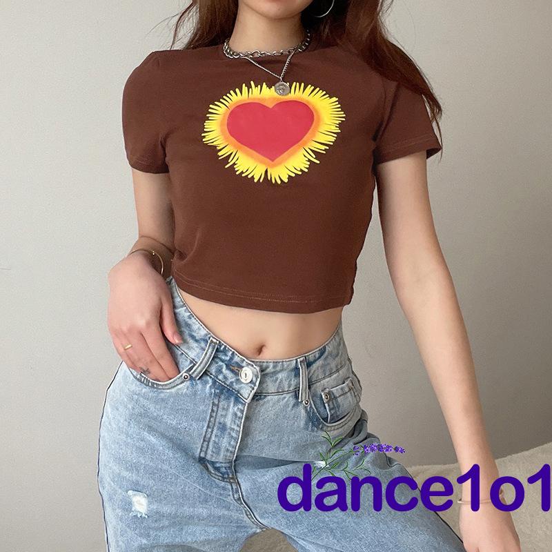 Áo thun tay ngắn cổ tròn in hình trái tim thời trang dành cho nữ