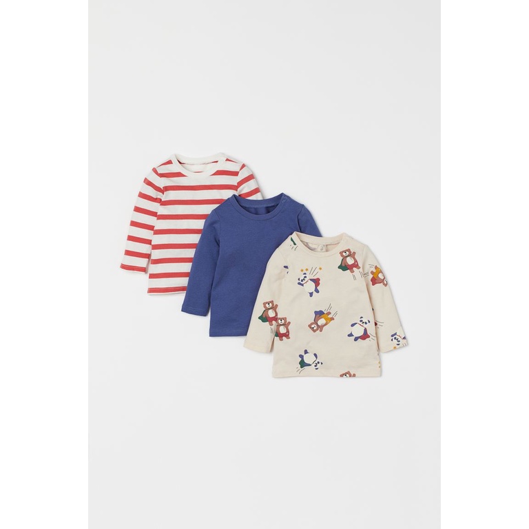 Set 3 áo dài tay bé trai gấu / xanh HM H&amp;M sz 9-12, 12-18m_hàng chính hãng authentic