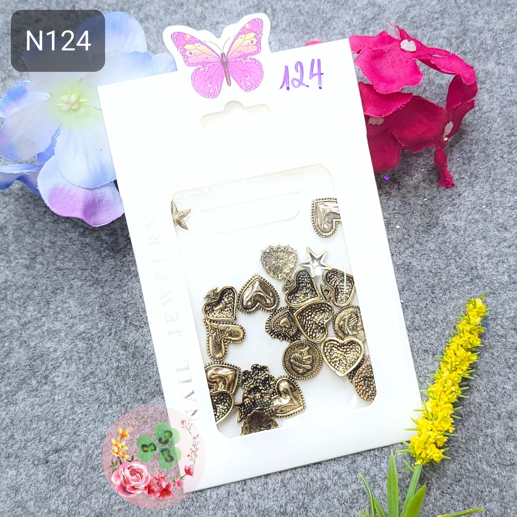 Mã N124 - Set phụ kiện &quot;Vintage vàng&quot;, chuẩn chất lượng, đính dán móng, siêu sang chảnh.