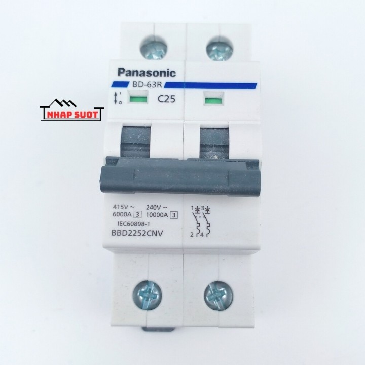 Aptomat MCB át cài đôi 2 cực Panasonic cầu dao tự động MCB 2P2E 16A 20A 25A 32A 40A 50A 63A