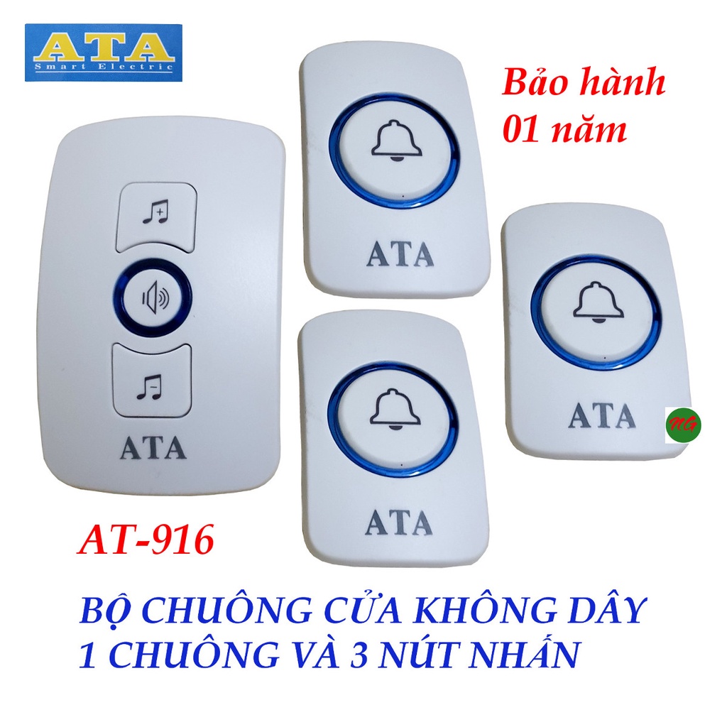 Bộ chuông cửa - 3 hoặc 4 NÚT NHẤN không dây đa năng ATA AT-916