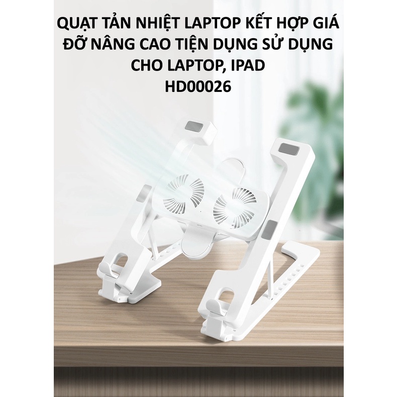 Quạt tản nhiệt laptop kết hợp giá đỡ nâng cao tiện dụng sử dụng cho Laptop, IPAD HD00026 (Giao màu ngẫu nhiên)